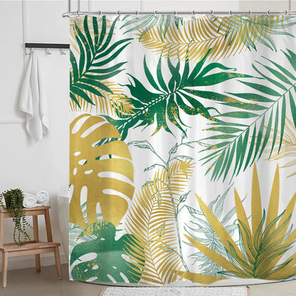 Rideau de Douche Tropical Vert et Or-Déco Exotique