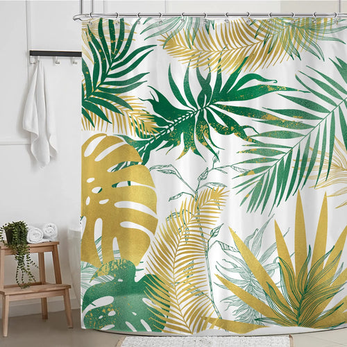 Rideau de Douche Tropical Vert et Or-Déco Exotique