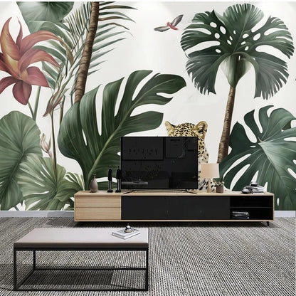 Papier Peint Jungle tropicale Léopard- Déco Exotique
