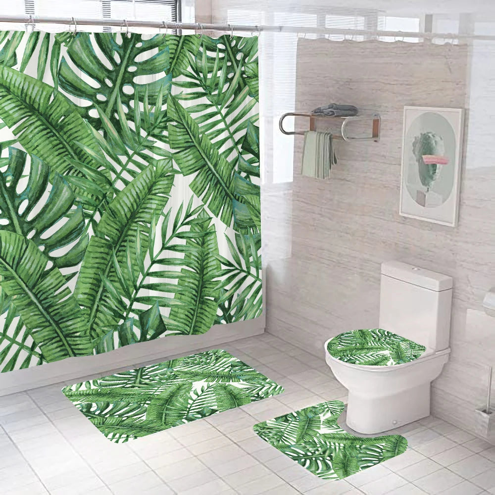 Rideau de douche Jungle Feuille et Tapis-Déco Exotique