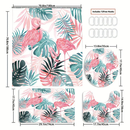 Rideau de Douche Flamant Rose et Tapis-Déco Exotique