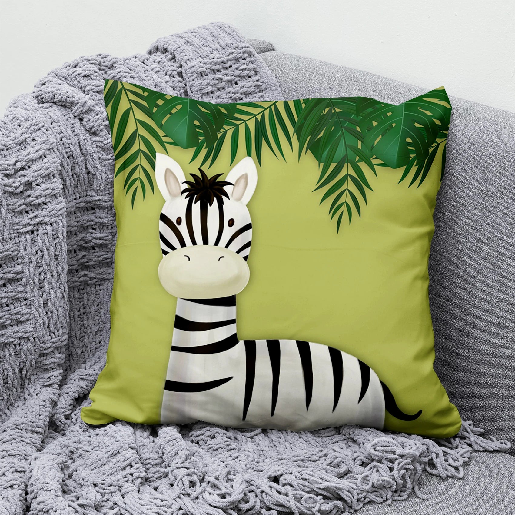 Coussin Jungle Animaux Enfant Vert Déco-exotique.fr