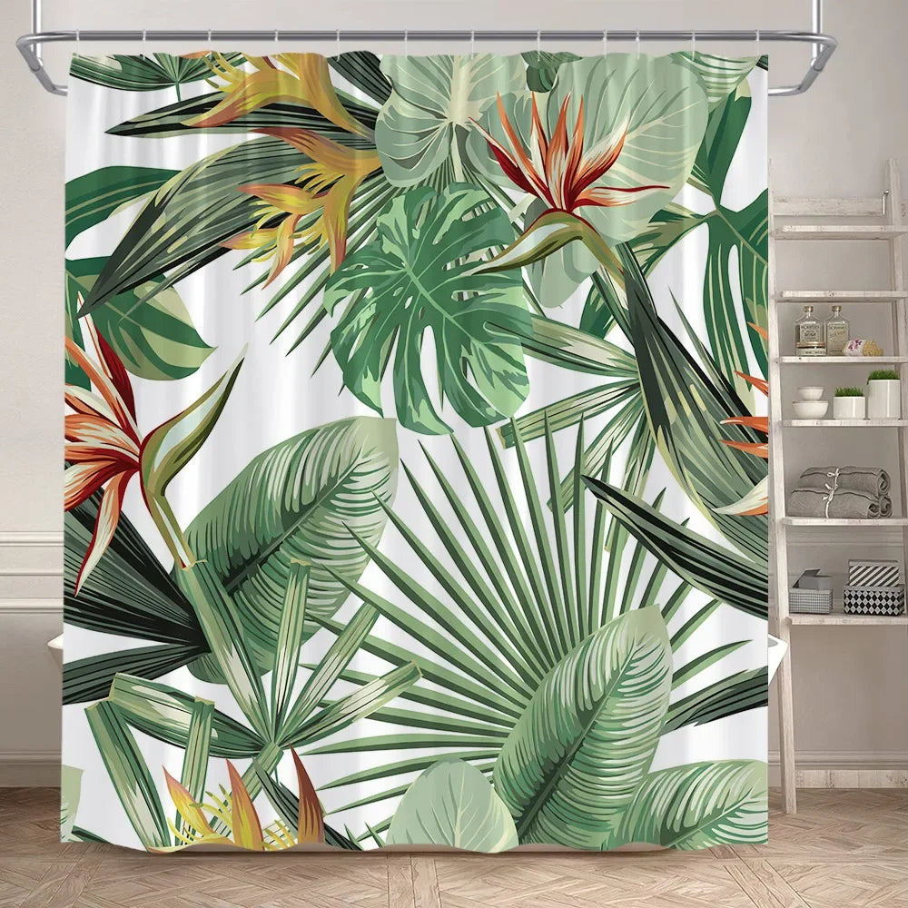Rideau de douche Tropical Fleurs Oiseau du Paradis-Déco Exotique