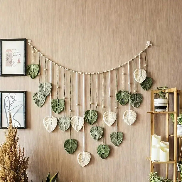 Macramé Mural Feuille Verte Déco-exotique.fr