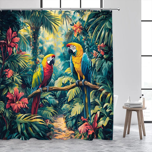 Rideau de douche Jungle Couple Perroquet-Déco Exotique