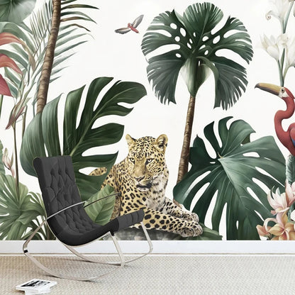 Papier Peint Jungle tropicale Léopard- Déco Exotique