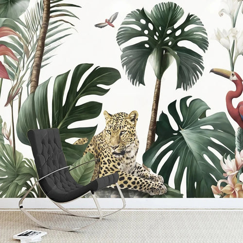 Papier Peint Jungle tropicale Léopard- Déco Exotique