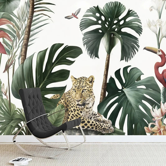 Papier Peint Jungle tropicale Léopard- Déco Exotique
