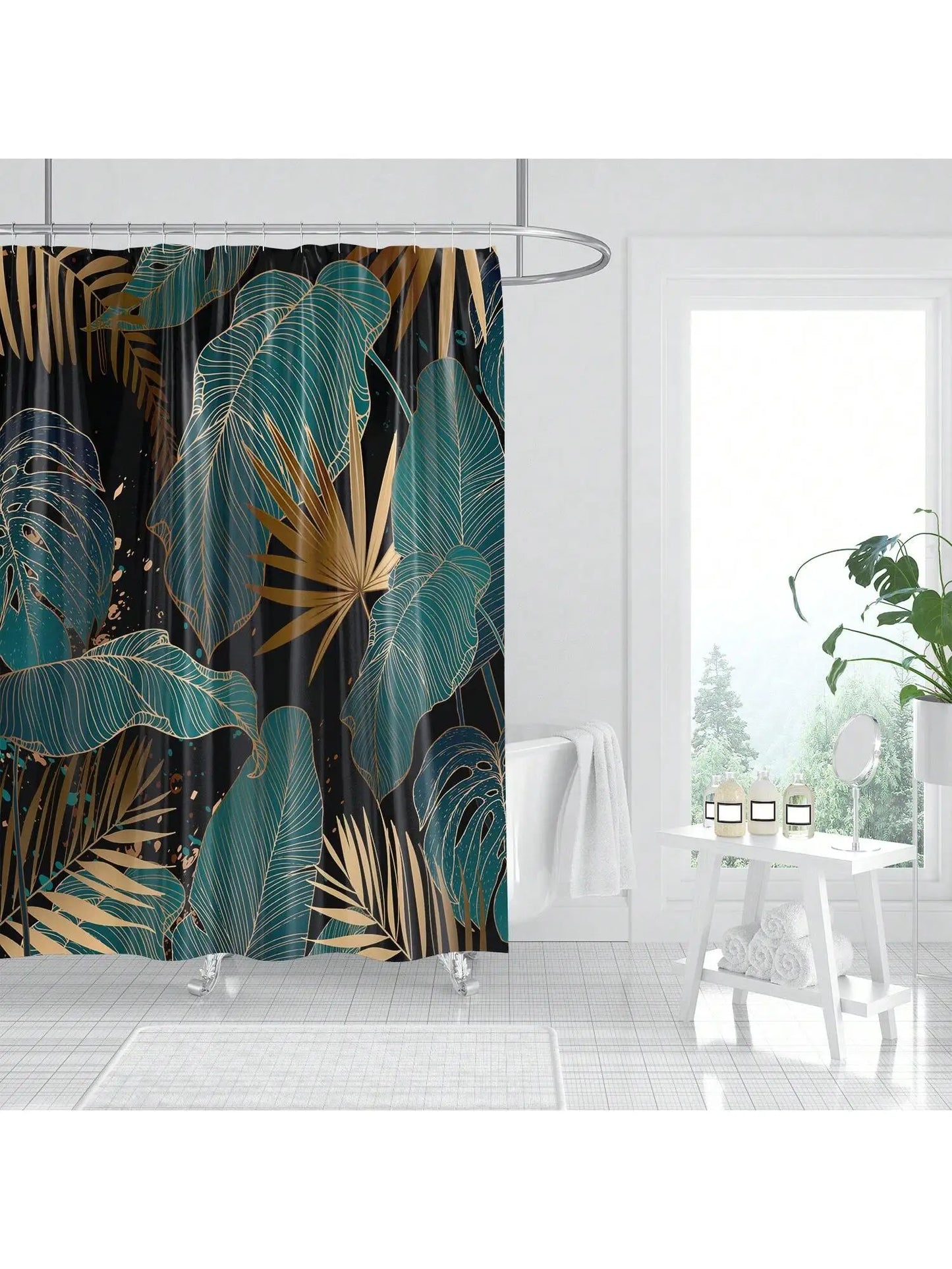 Rideau de douche Jungle Vert et Or-Déco Exotique