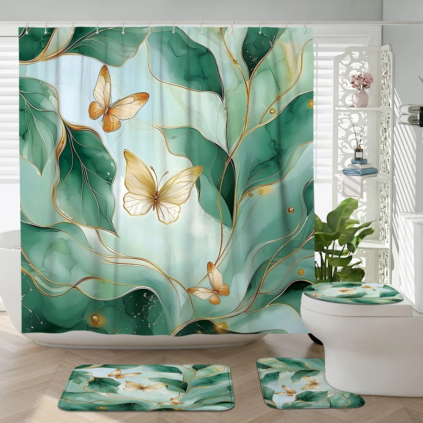 Ensemble 4 pièces Rideau de Douche Jungle-Déco Exotique