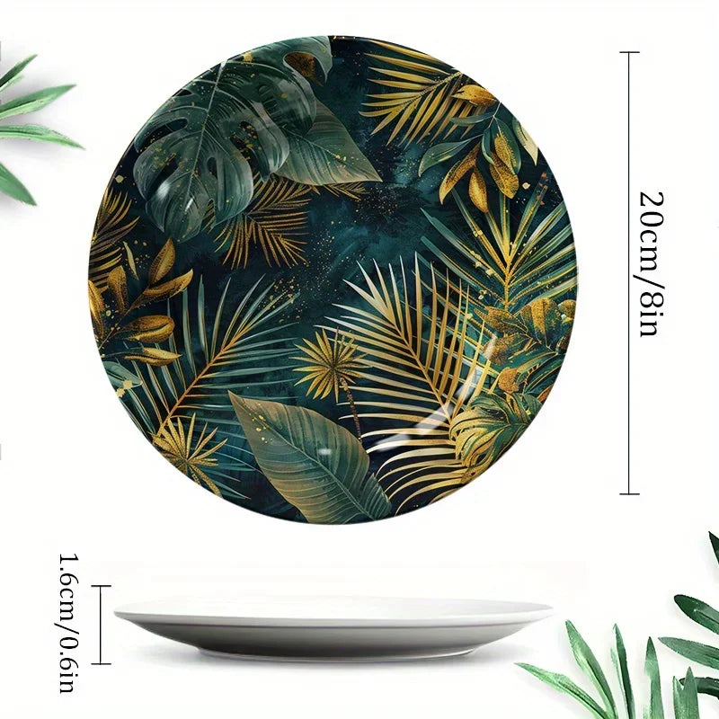 Assiette Décorative Murale Motif Feuilles Tropicales-Déco Exotique