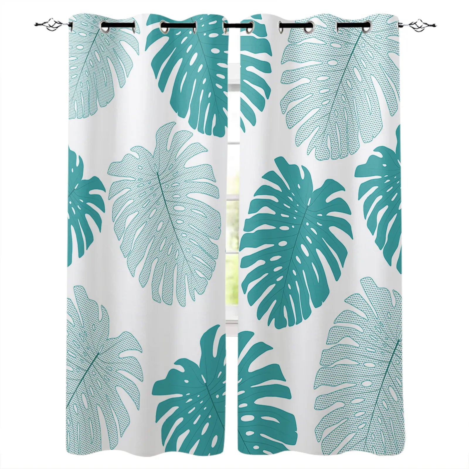 Rideau Tropical Monstera Bleu Déco-exotique.fr