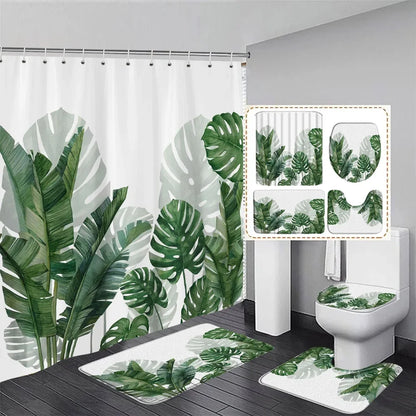 Rideau de douche Tropical Vert et Blanc-Déco Exotique