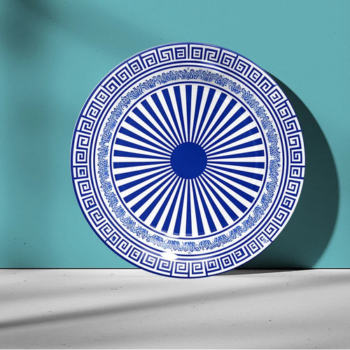 Assiette Décorative Motif Grec Bleu et Blanc-Déco Exotique