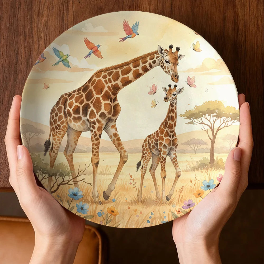 Assiette Décorative Murale Motif Girafes et Savane-Déco Exotique