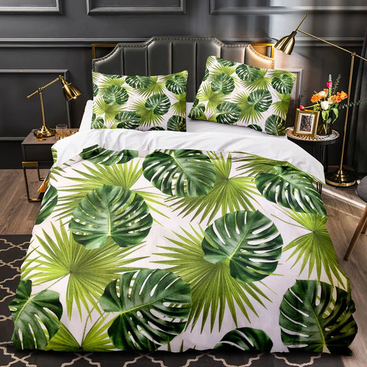 Housse de couette Jungle Tropicale Blanc et Vert Déco-exotique.fr