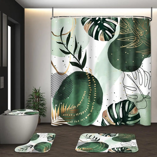 Ensemble 4 pièces Rideau de Douche Tropical Minimaliste