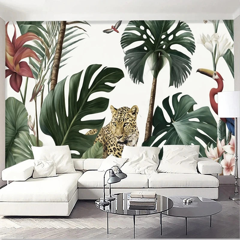 Papier Peint Jungle tropicale Léopard- Déco Exotique