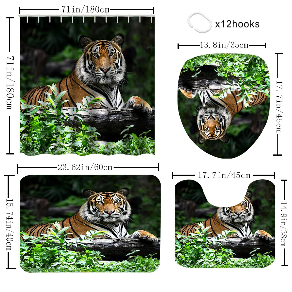 Rideau de Douche Jungle Tigre et Tapis-Déco Exotique