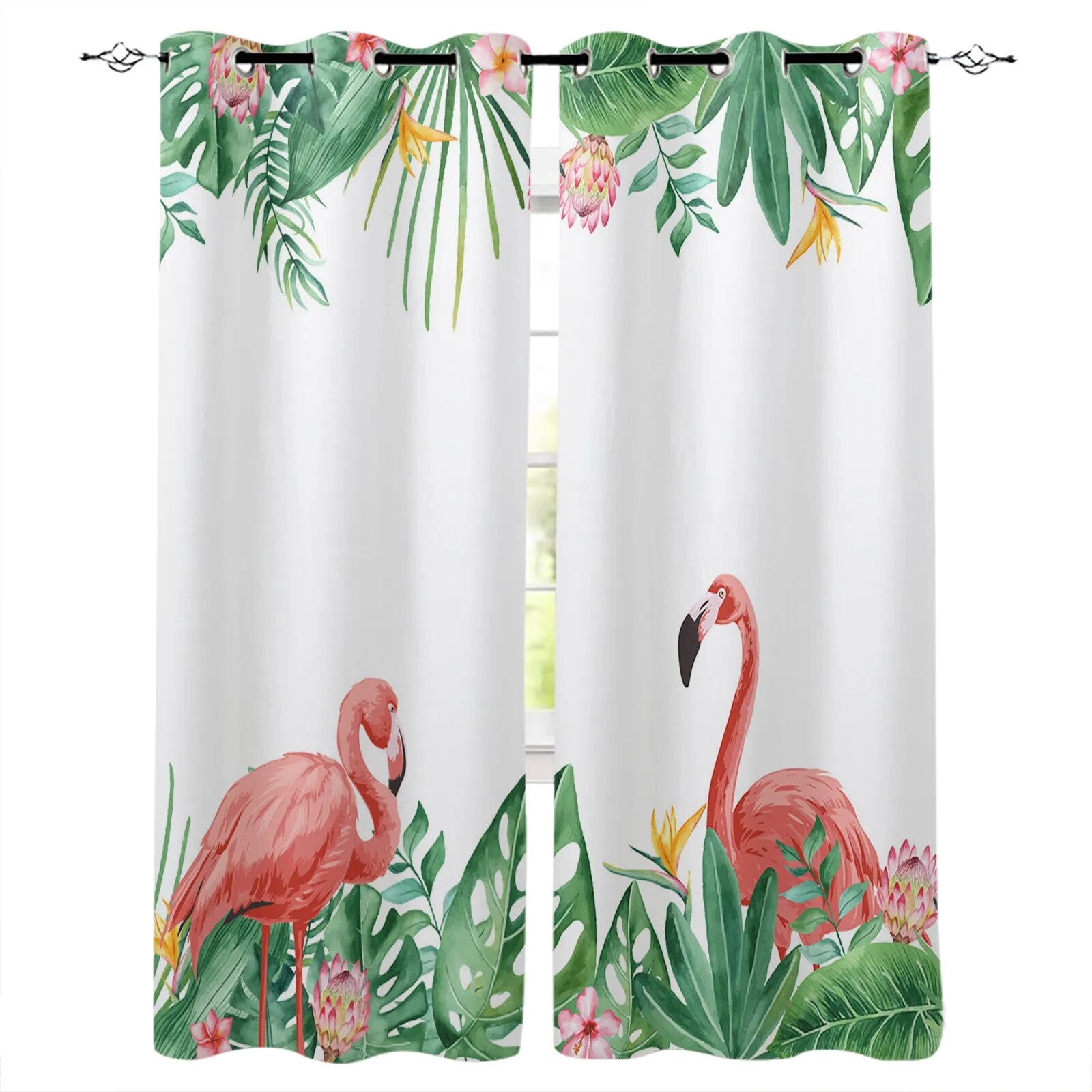 Rideau Tropical Flamant rose et Feuillage Déco-exotique.fr