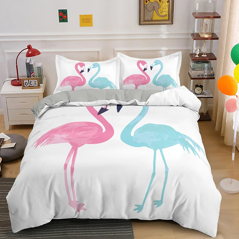 Housse de Couette Tropical Couple Flamant Rose et Bleu Déco-exotique.fr