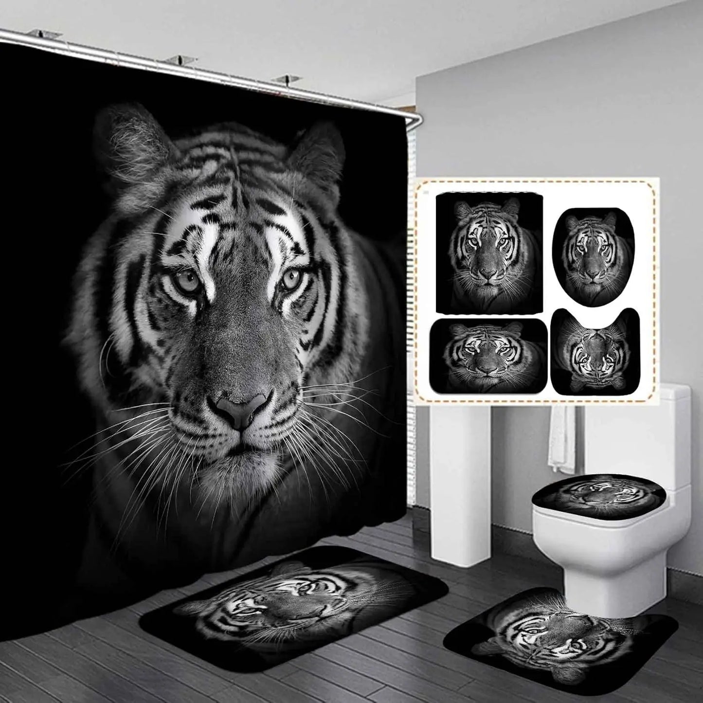 Kit Salle de bain Tigre Noir et Blanc-Déco Exotique