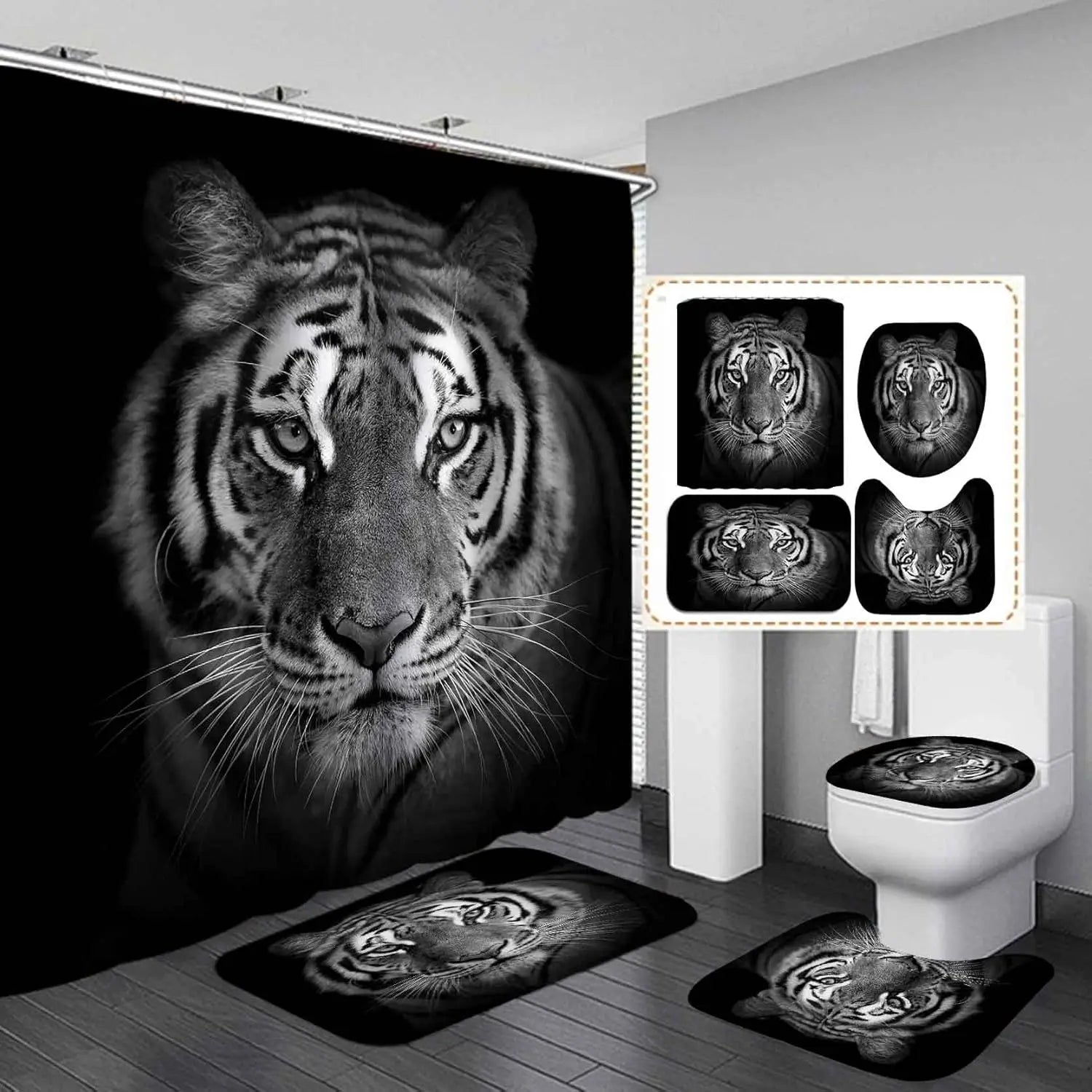 Kit Salle de bain Tigre Noir et Blanc-Déco Exotique