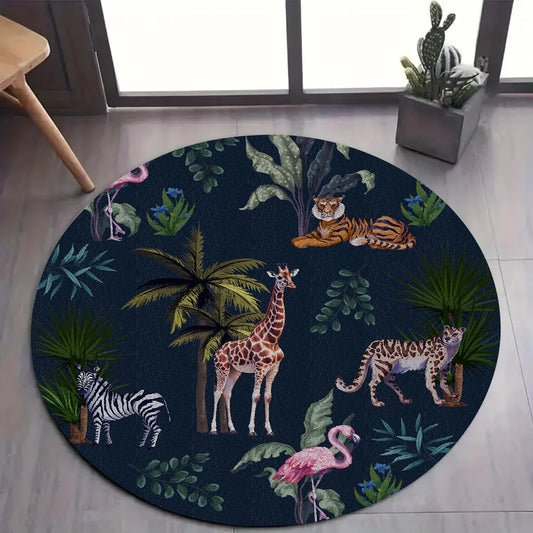 Tapis Foncé Jungle Tropicale Rond-Déco Exotique