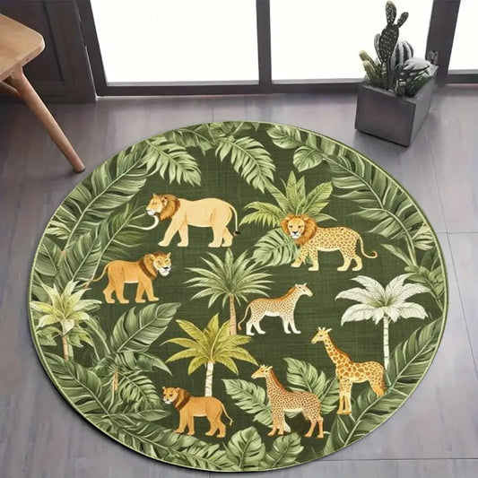 Tapis Jungle Tropicale Rond Salon-Déco Exotique