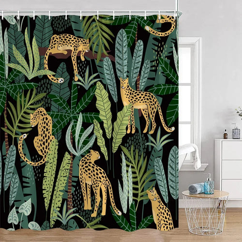 Rideau de Douche Jungle et Léopards-Déco Exotique