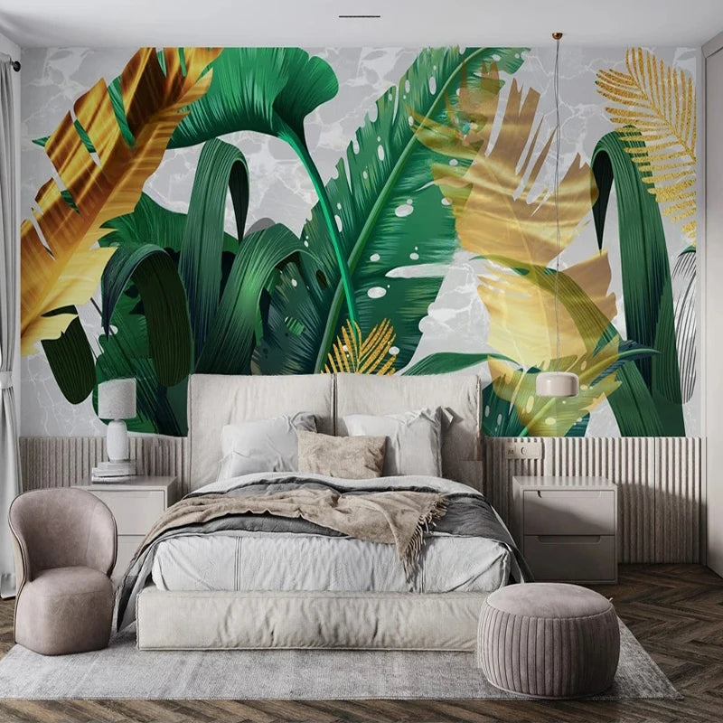 Papier Peint Jungle Vert et Doré Déco-exotique.fr