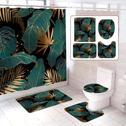 Rideau de douche Jungle Vert et Or-Déco Exotique