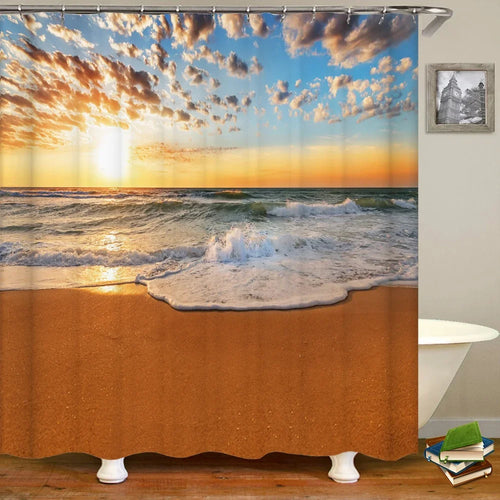 Rideau de douche Tropical Coucher de Soleil