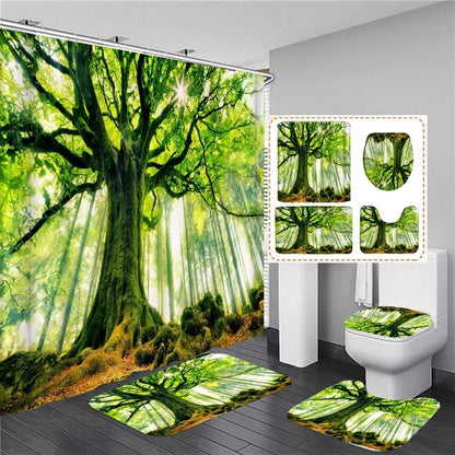 Rideau de douche Jungle Arbre majestueux et Tapis-Déco Exotique