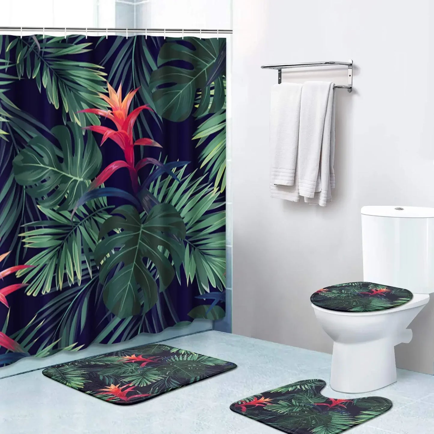 Ensemble Rideau de douche Jungle Tropicale