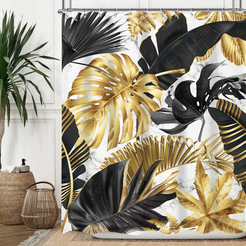 Rideau de Douche Noir et Or Motif Jungle-Déco Exotique