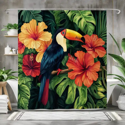 Rideau de douche Jungle Toucan-Déco Exotique