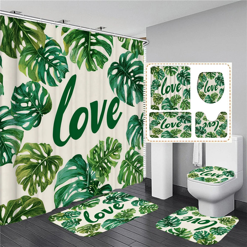 Rideau de douche Feuille Monstera Love et Tapis-Déco Exotique