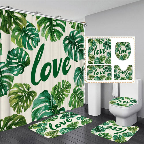 Rideau de douche Feuille Monstera Love et Tapis-Déco Exotique