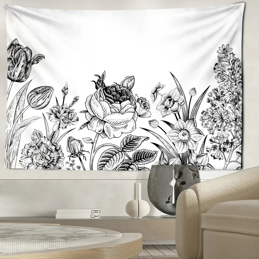 Tenture Fleur Noir et Blanc- Déco Exotique