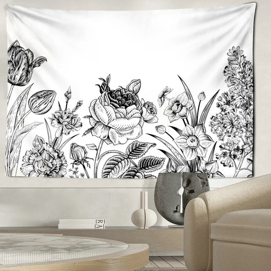Tenture Fleur Noir et Blanc- Déco Exotique