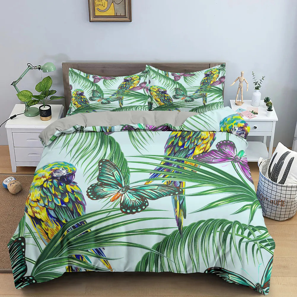 Housse de couette Tropical Feuillage et Perroquet Déco-exotique.fr