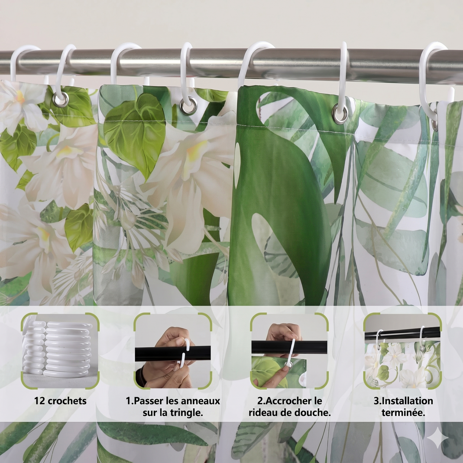 Ensemble 4 pièces Rideau de Douche Jungle-Déco Exotique