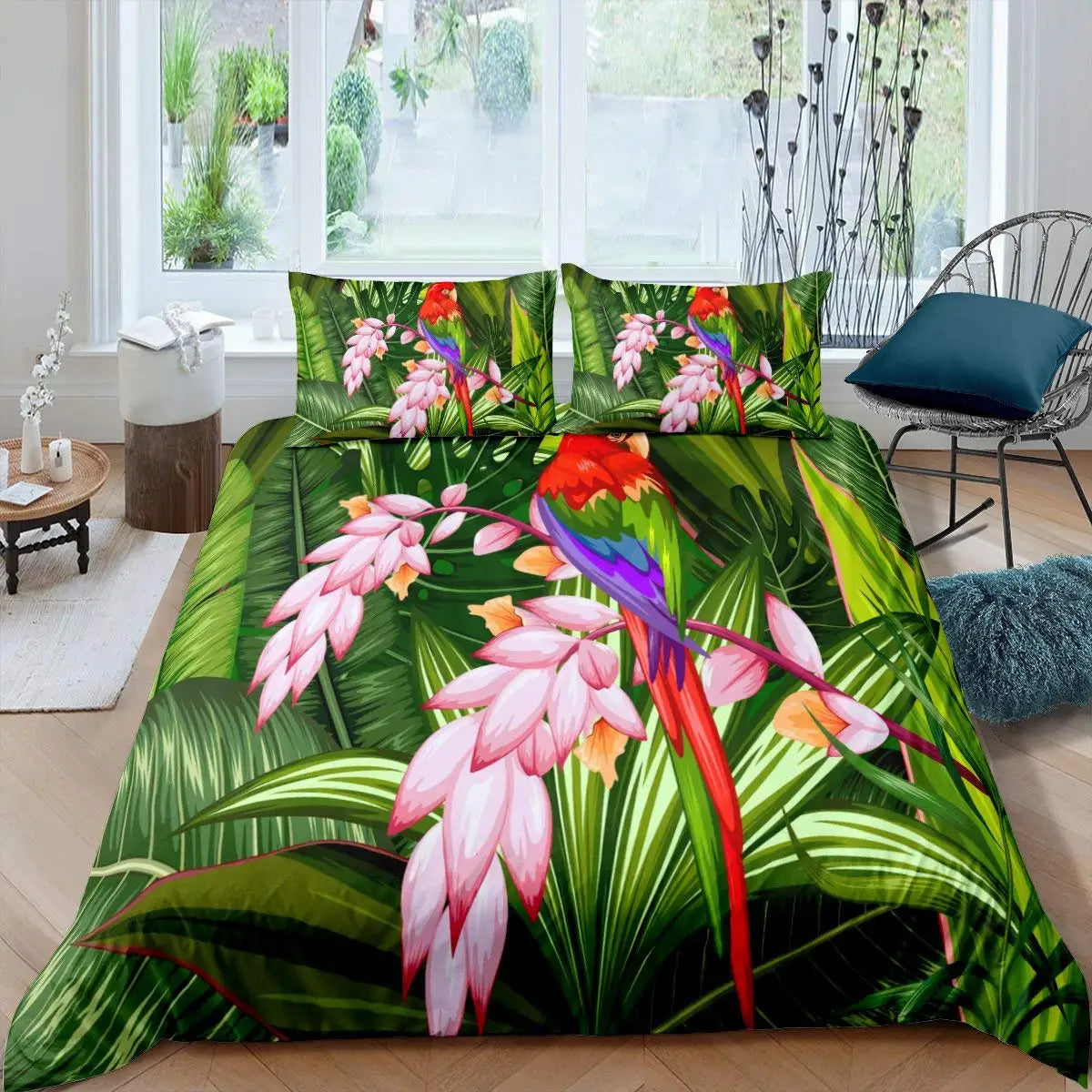 Housse de couette Feuillage et Perroquet Déco-exotique.fr