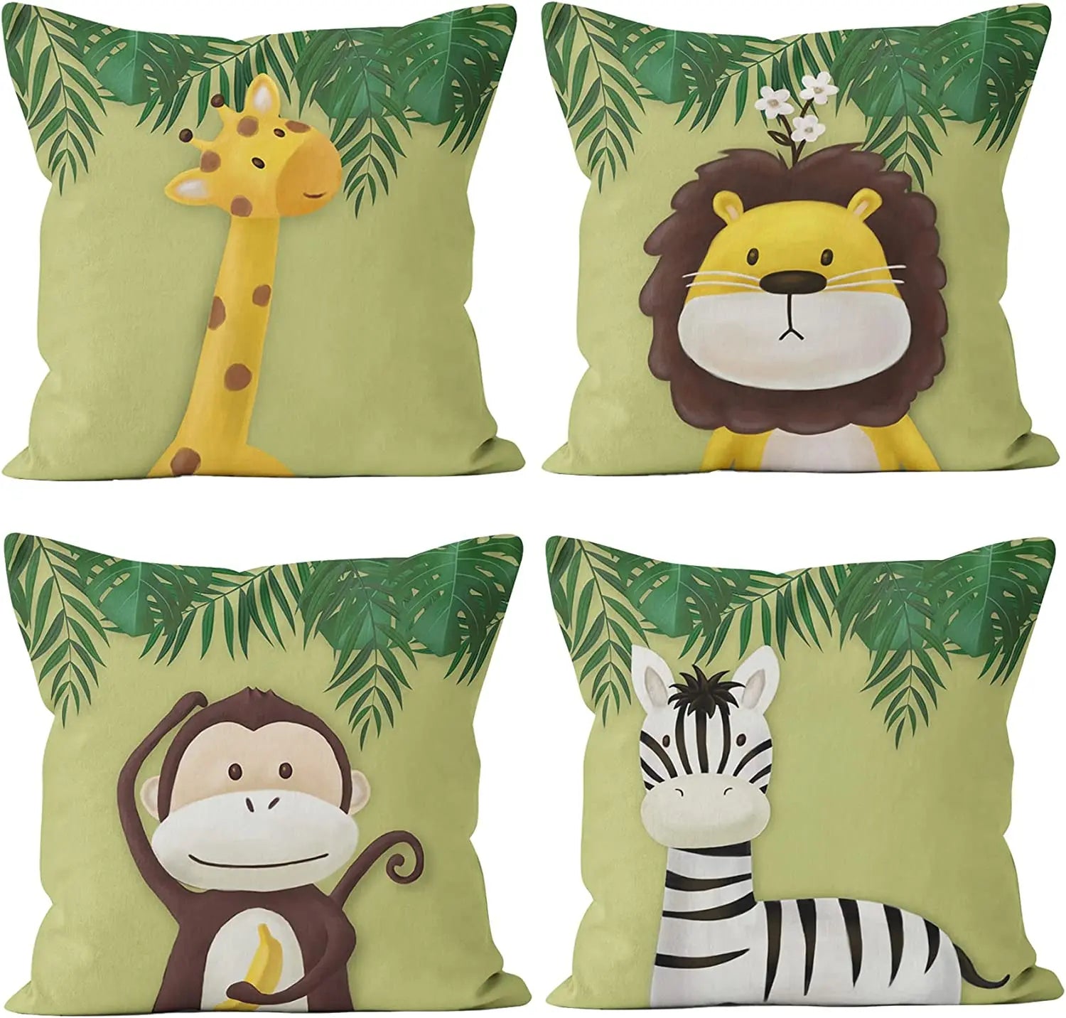 Coussin Jungle Animaux Enfant Vert Déco-exotique.fr