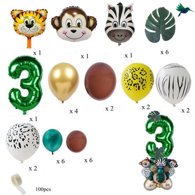 Ballon Anniversaire Chiffre Jungle - Vert - Déco-exotique.fr