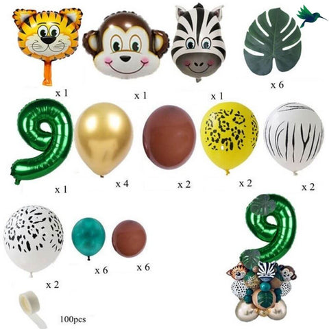Ballon Anniversaire Chiffre Jungle - Vert - Déco-exotique.fr