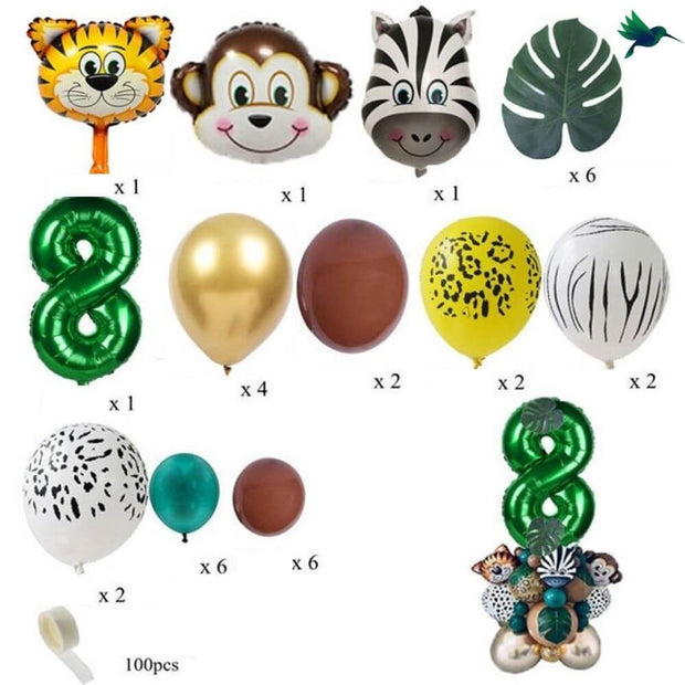 Ballon Anniversaire Chiffre Jungle - Vert - Déco-exotique.fr