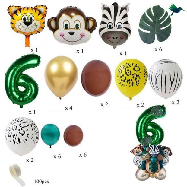 Ballon Anniversaire Chiffre Jungle - Vert - Déco-exotique.fr