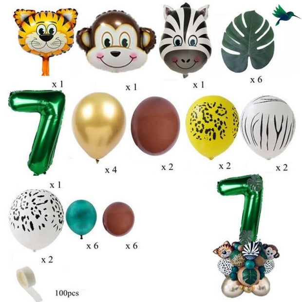 Ballon Anniversaire Chiffre Jungle - Vert - Déco-exotique.fr